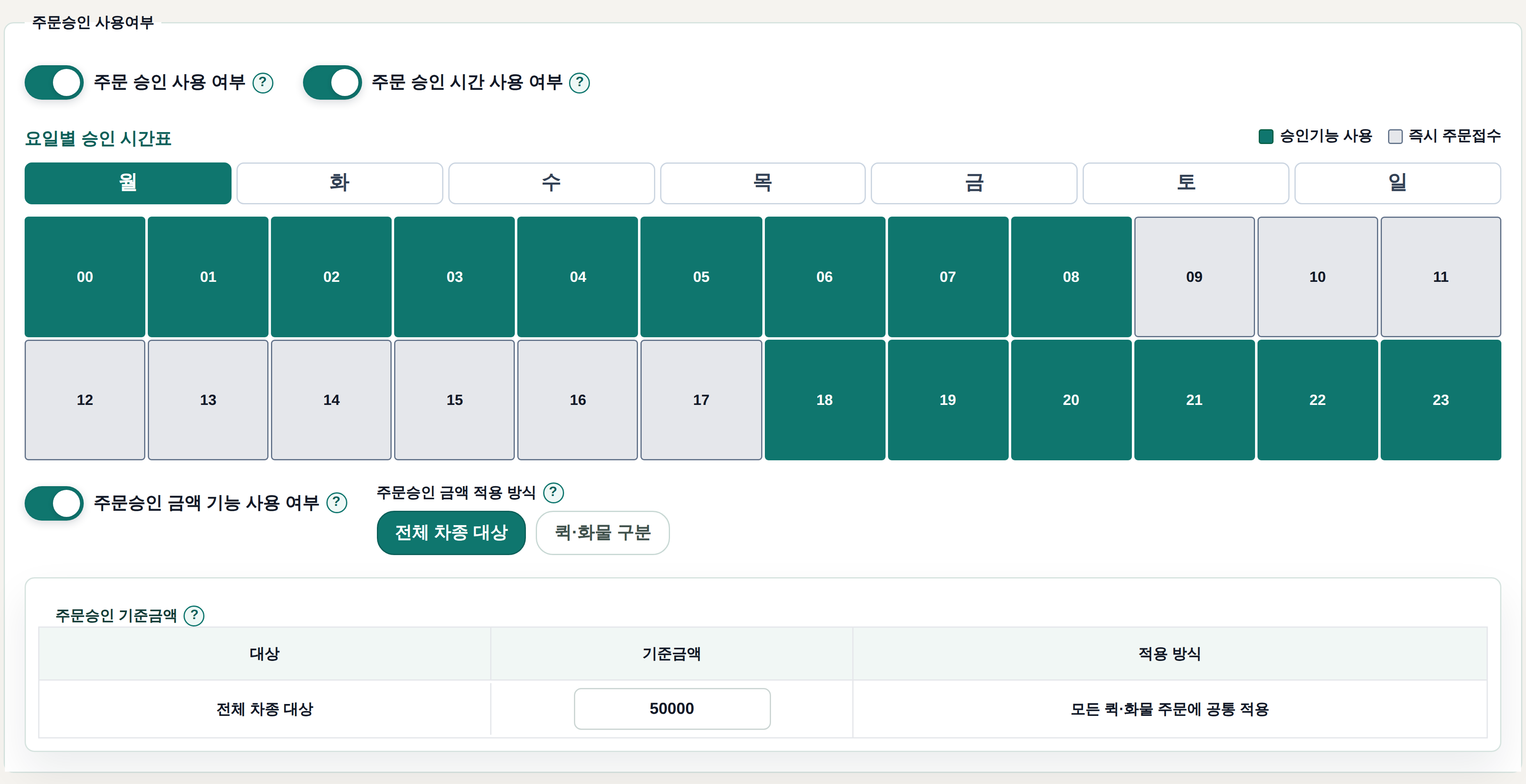 법인매니저 approval 실제 화면 코드의 설정 예시
